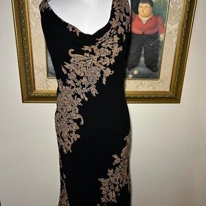 Vintage Lola P black & gold embroidered slip dress/gown